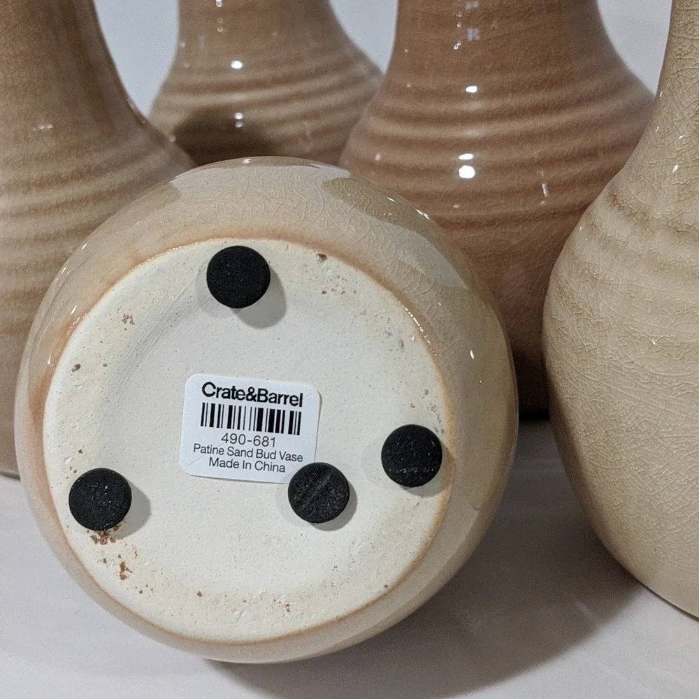 Crate&Barrel, set of 6 Patine Sand Bud Vases